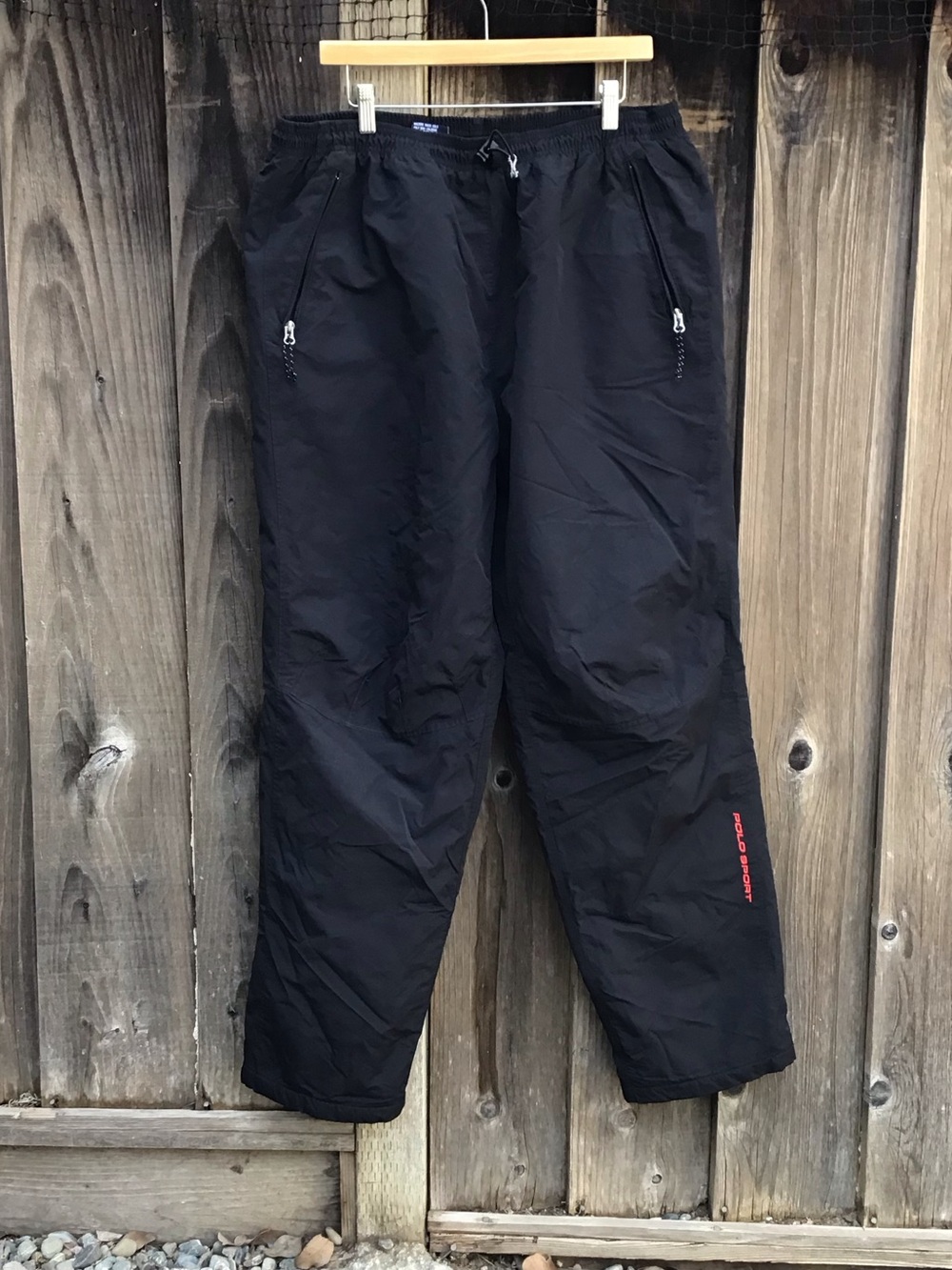 Vintage 90s Polo Sport Ralph Lauren Fleece Lined Nylon Track Pants XXL Black